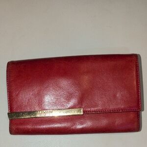 Badgley Mischka Red Leather Wallet Clutch